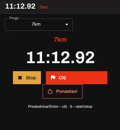 Zaslonska slika aplikacije Kronodeck — Na telefonu — ista štoparica v rokah prostovoljca.
