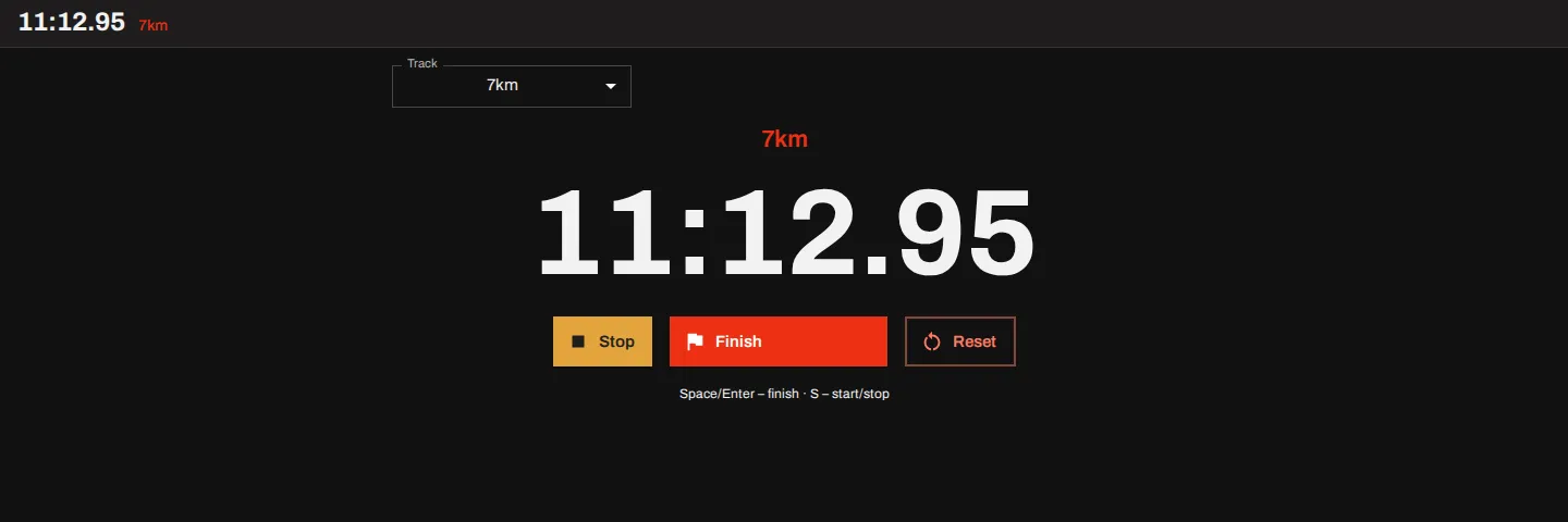 Kronodeck screenshot — Timing — the built-in stopwatch, with judges’ phones feeding the same finish log.
